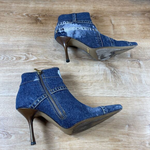 Vintage Dolce Gabbana Denim Patchwork Booties 37.5 US 7.5 - Picture 4 of 13